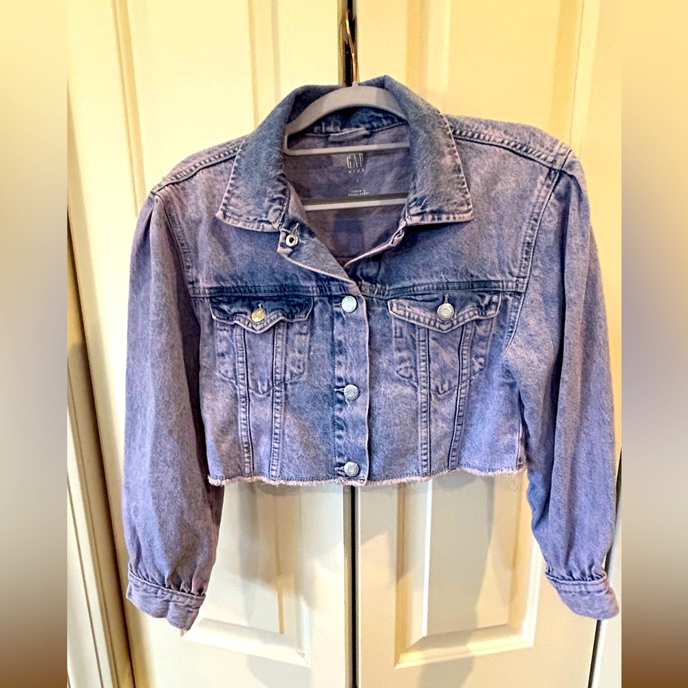 Girls Puff Sleeve Cropped Denim Jacket, Large